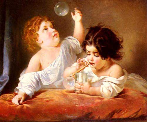 Painting Code#11812-Schlesinger, Henri Guillaume(France): Blowing Bubbles