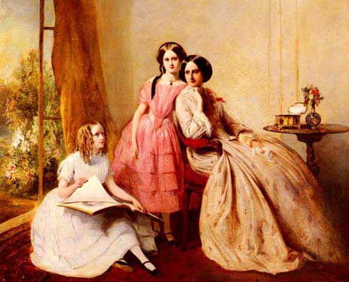 Painting Code#11827-Solomon, Abraham(UK): A Portrait Of Two Girls With Their Governess