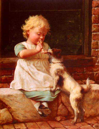Painting Code#11835-Spencelayh, Charles(England): A Young Girl And Her Dog