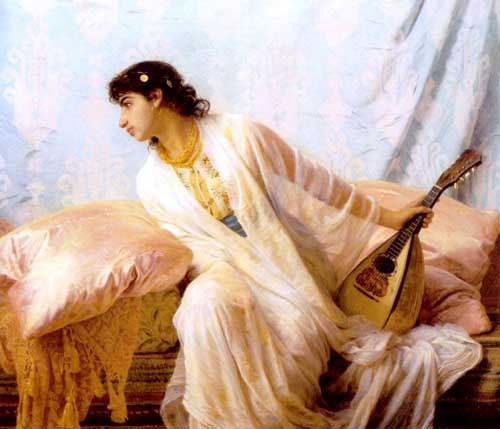 Painting Code#11874-Long, Edwin Longsden(England): To her Listening Ear Responsive Chords of Music came Familia