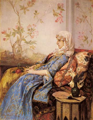 Painting Code#11883-Toulmouche, Auguste(France): An Exotic Beauty in an Interior