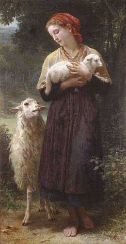Painting Code#1190-Bouguereau, William(France): The Newborn Lamb