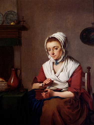Painting Code#11900-Lauwers, Jacobus Johannes: A Maid Grinding Coffee