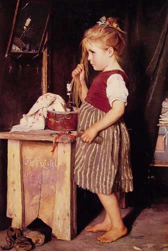 Painting Code#11935-Rostel, Agathe(Germany): Young Girl Combing Her Hair