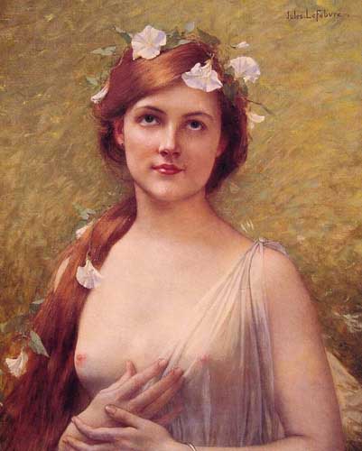 Painting Code#11936-Lefebvre, Jules Joseph(France): Young Woman with Morning Glories in Her Hair