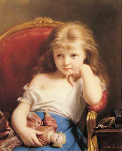 Painting Code#11957-Zuber-Buhler, Fritz(Switzerland): Young Girl Holding a Doll