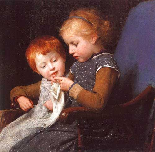 Painting Code#11977-Anker,Albert: The Little Knitters