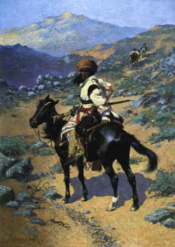 Painting Code#11980-Frederic Remington - An Indian Trapper