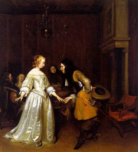 Painting Code#11983-Borch, Gerard Ter(Holland): An Officer Making his Bow to a Lady