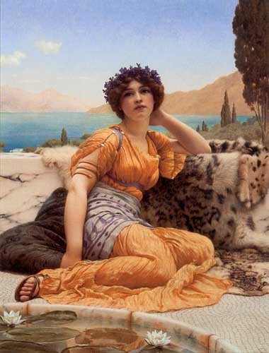 Painting Code#1199-Godward, John William(England): &#039;With Violets Wreathed and Robe of Saffron Hue&#039;