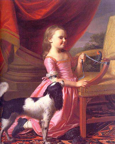 Painting Code#11997-Copley, John Singleton(USA): Young Lady with a 
Bird and Dog