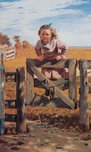 Painting Code#12009-Brown, John George: Swinging on a Gate, Southampton, Long Island
