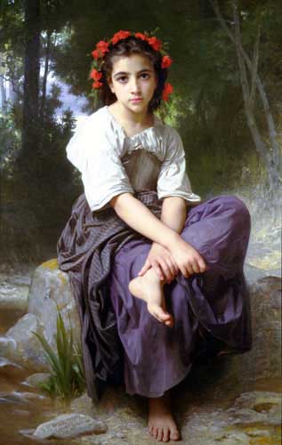 Painting Code#12011-Bouguereau, William(France): At the Edge of the Brook
