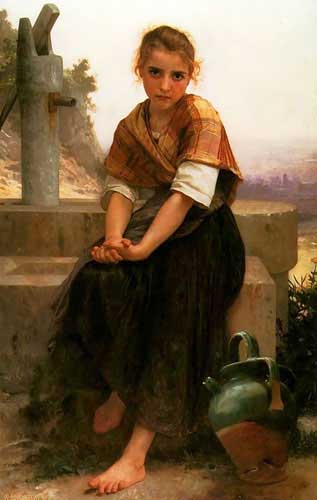 Painting Code#12027-Bouguereau, William(France): The Broken Pitcher
