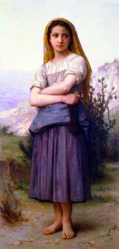 Painting Code#12034-Bouguereau, William(France): The Knitter