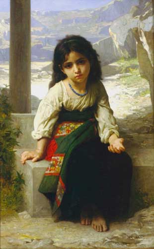 Painting Code#12035-Bouguereau, William(France): The little beggar