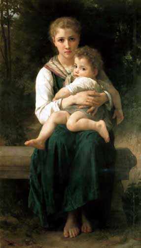 Painting Code#12040-Bouguereau, William(France): The Two Sisters