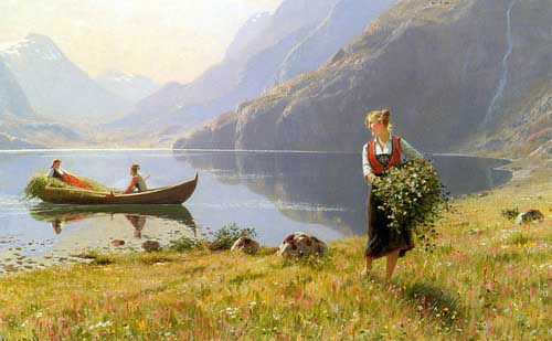 Painting Code#12046-Dahl, Hans(Norway): On The Banks of the Fjord