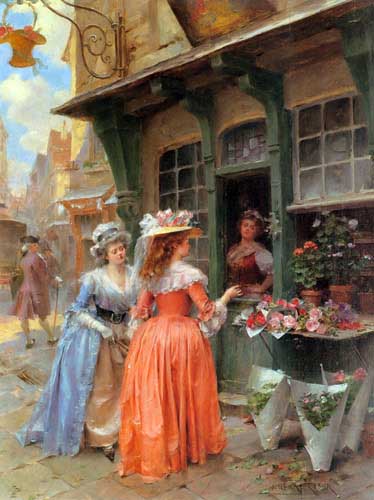 Painting Code#12133-Henry Victor Lesur: The Flower Market