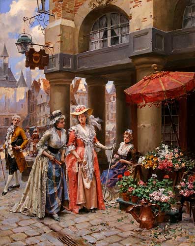Painting Code#12144-Henry Victor Lesur: At the Flower Market
