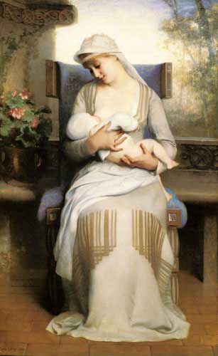 Painting Code#12151-Levy_Emile(France): Young Mother Feeding Her Baby 
