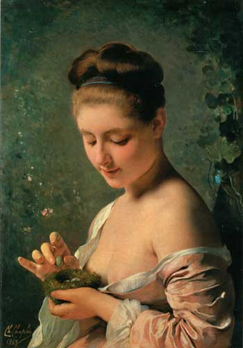 Painting Code#12171-Chaplin, Charles: Girl with a Nest