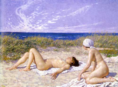 Painting Code#12239-Fischer, Paul Gustave(Denmark): Sunbathing in the Dunes