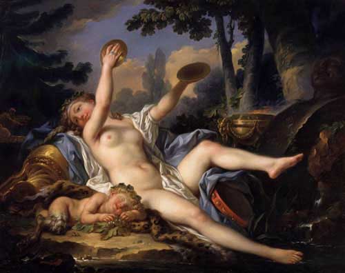 Painting Code#12262-BERTHELEMY, Jean-Simon: Reclining Bacchante Playing the Cymbals