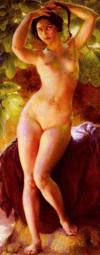 Painting Code#12282-Moulin, Charles Lucien(France): Bather Arranging her Braid