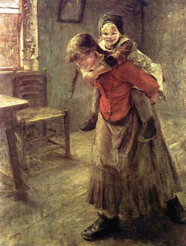 Painting Code#12357-Fritz von Uhde(1848-1911, German): Die gro&amp;szlig;e Schwester
