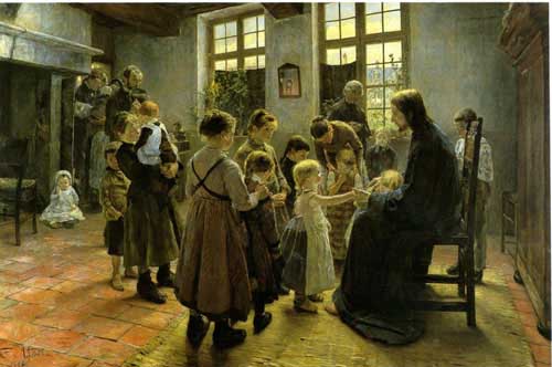 Painting Code#12359-Fritz von Uhde(1848-1911, German): Lasset die Kindlein zu mir kommen