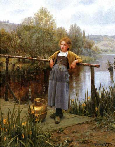 Painting Code#12369-Knight, Daniel Ridgway(USA) - Young Girl by a Stream