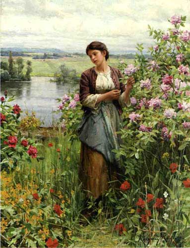 Painting Code#12372-Knight, Daniel Ridgway(USA) - Julia among the Roses
