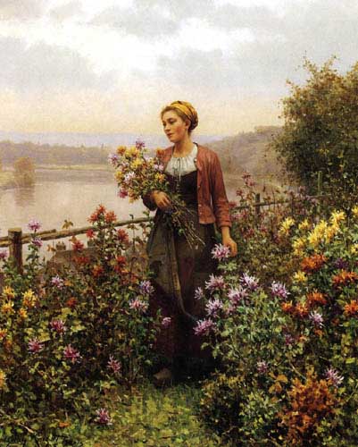 Painting Code#12374-Knight, Daniel Ridgway(USA) - Woman in a Garden