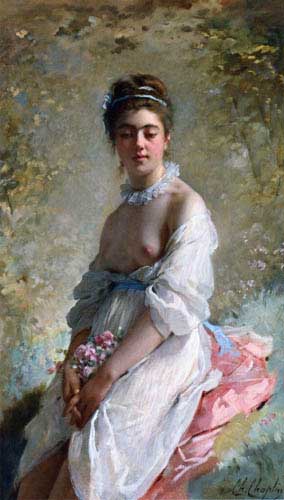 Painting Code#12408-Chaplin, Charles(France) - A Beauty with a Bouquet