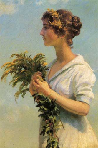 Painting Code#12420-Curran, Charles Courtney - Girl with Goldenrod