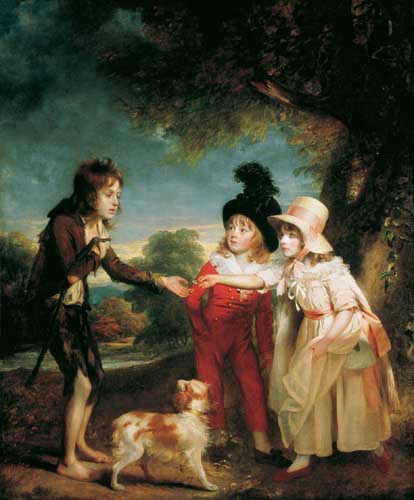 Painting Code#12438-Beechey, Sir William - Portrait of Sir Francis Ford&#039;s Children Giving a Coin to a Beggar Boy