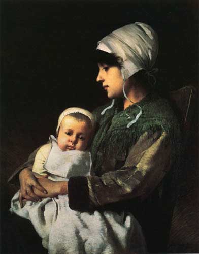 Painting Code#12445-Charles Sprague Pearce - Mother and Child