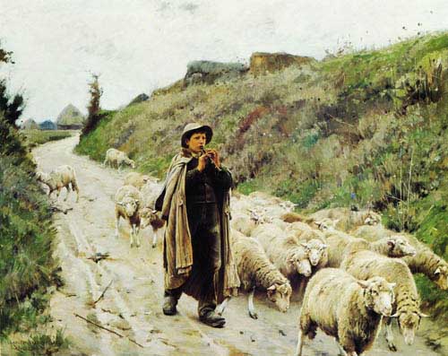 Painting Code#12446-Charles Sprague Pearce - Return of the Flock