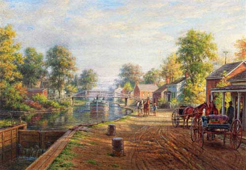Painting Code#12458-Edward Lamson Henry - Scene along Delaware and Hudson Canal