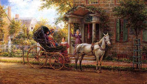 Painting Code#12459-Edward Lamson Henry - Stopping for a Chat