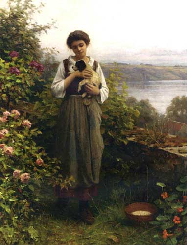 Painting Code#12480-Knight, Daniel Ridgway(USA) - Young Girl Holding a Puppy