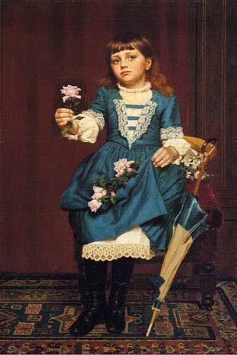 Painting Code#12494-Brown, John George - Daisy McComb Holding a Pink Rose