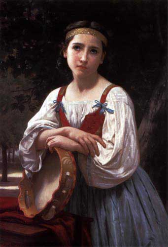Painting Code#12531-Bouguereau, William - Gypsy Girl with a Basque Drum