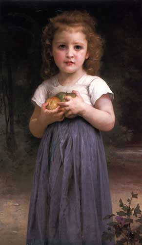 Painting Code#12541-Bouguereau, William - Little girl holding apples in her hands