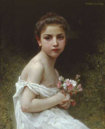 Painting Code#12542-Bouguereau, William - Little girl with a bouquet