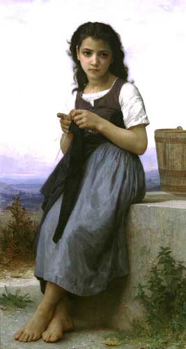 Painting Code#12543-Bouguereau, William - Little Knitter