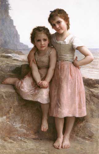 Painting Code#12552-Bouguereau, William - On the Rocky Beach