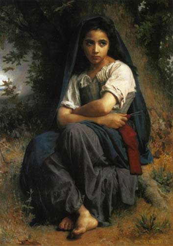 Painting Code#12583-Bouguereau, William - The Little Knitter