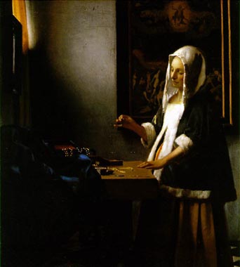 Painting Code#1338-Vermeer, Jan: Woman Holding a Balance
